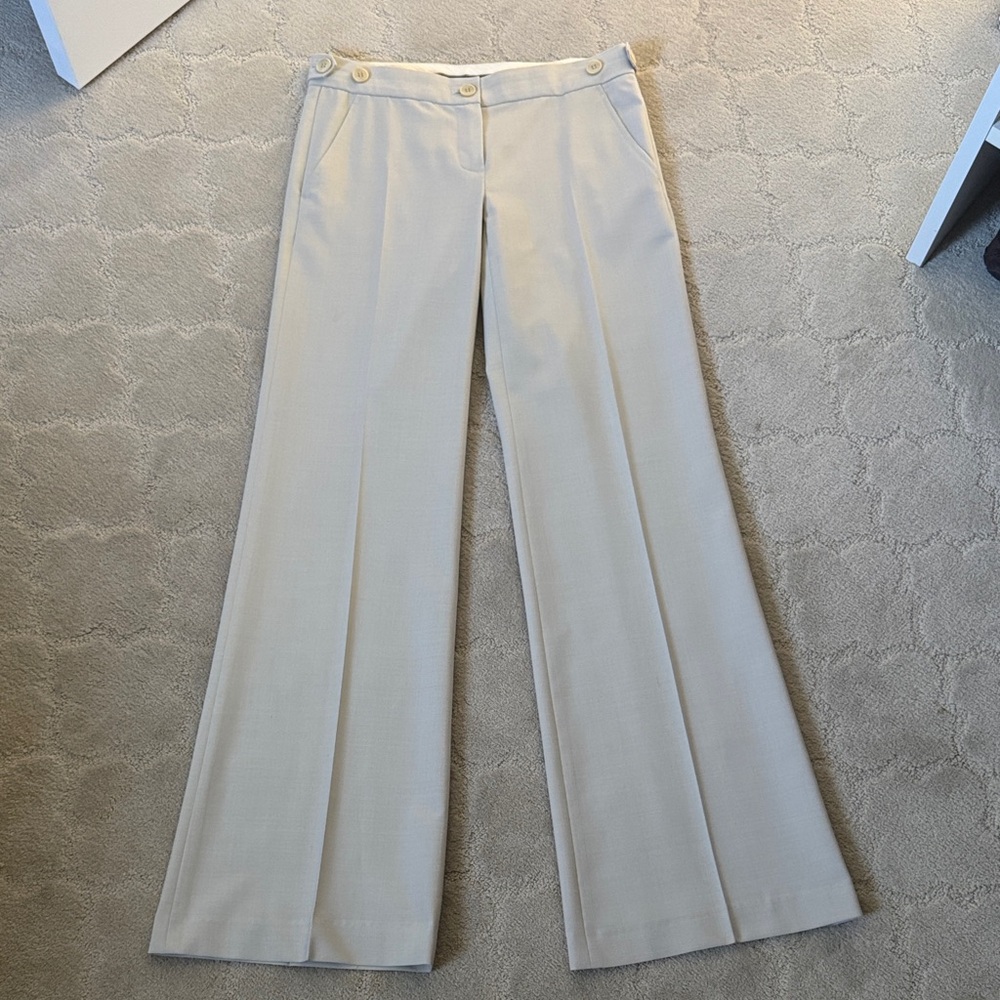 Theory Light Gray Wide-Leg Wool Blend Women's Pants